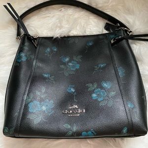 Black Coach Bag with Blue Flower Print